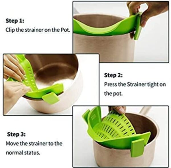 Kitchen Gizmo Snap N Strain Adjustable Silicone Clip On Strainer for Pots, Pans and Bowls - Lime Green - Image 4