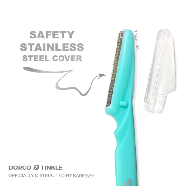 Dorco Tinkle Eyebrow Razor, Hair Trimmer Shaver and Tough Up Tool, Facial Razor with Safety Cover - Image 3