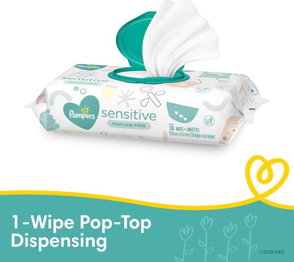 Baby Wipes, Pampers Sensitive Water Based Baby Diaper Wipes, Hypoallergenic and Unscented - Image 2