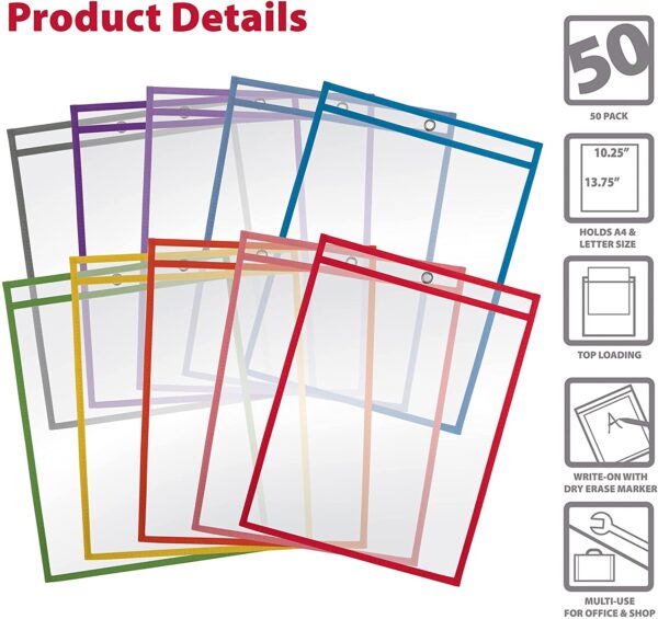 Dry Erase Pocket Sleeves, 50 Count, Crystal Clear, by Better Office Products and Stationery - Image 2