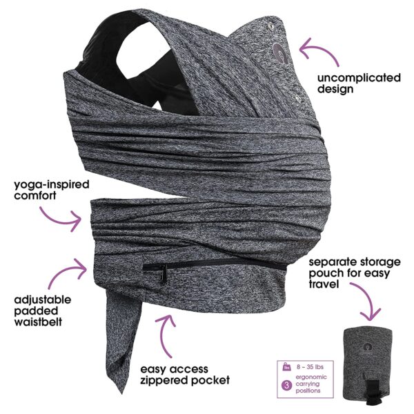 Boppy Baby Carrier-ComfyFit | Heathered Gray with Waist Pocket | Hybrid Wrap | 3 Carrying Positions - Image 4