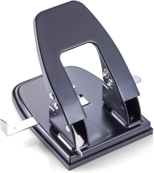 Officemate Deluxe 2-Hole Punch with Chip Drawer, 50 Sheet Capacity, Silver/Navy (90101) - Image 4