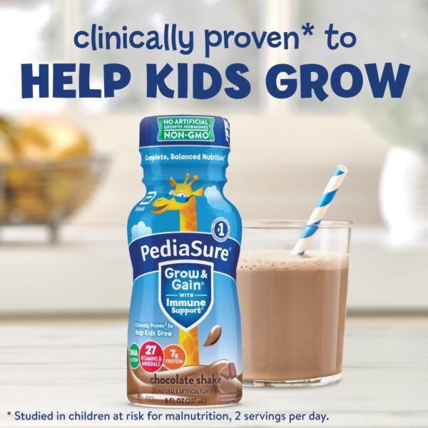 PediaSure Grow & Gain With Immune Support, Kids Protein Shake, 27 Minerals & Vitamins for Kids, 7g Protein, Helps Kids Catch Up On Growth, Non-GMO, Gluten-Free, Chocolate, 8-fl-oz Bottle, Pack of 24 - Image 2