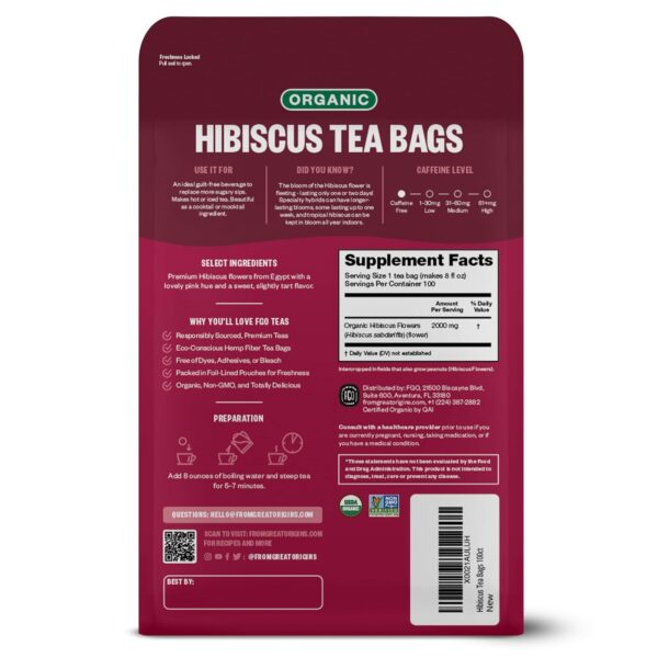 FGO Organic Hibiscus Tea, Eco-Conscious Tea Bags, 100 Count, Packaging May Vary (Pack of 1) - Image 4