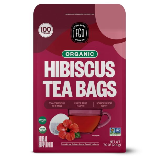 FGO Organic Hibiscus Tea, Eco-Conscious Tea Bags, 100 Count, Packaging May Vary (Pack of 1)