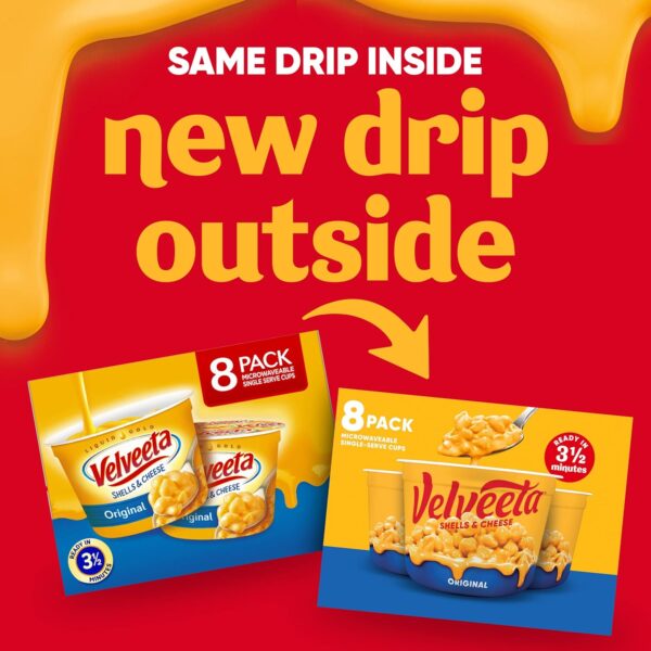 Velveeta Shells & Cheese Original Microwaveable Shell Pasta & Cheese Sauce, 8 ct Box, 2.39 oz Cups - Image 2