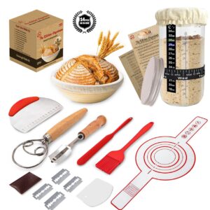 Emporium complete sourdough starter kit|Feat.9" banneton bread proofing basket set,24oz sourdough starter jar,14pcs sourdough bread baking supplies |Best sourdough tools and supplies for beginners